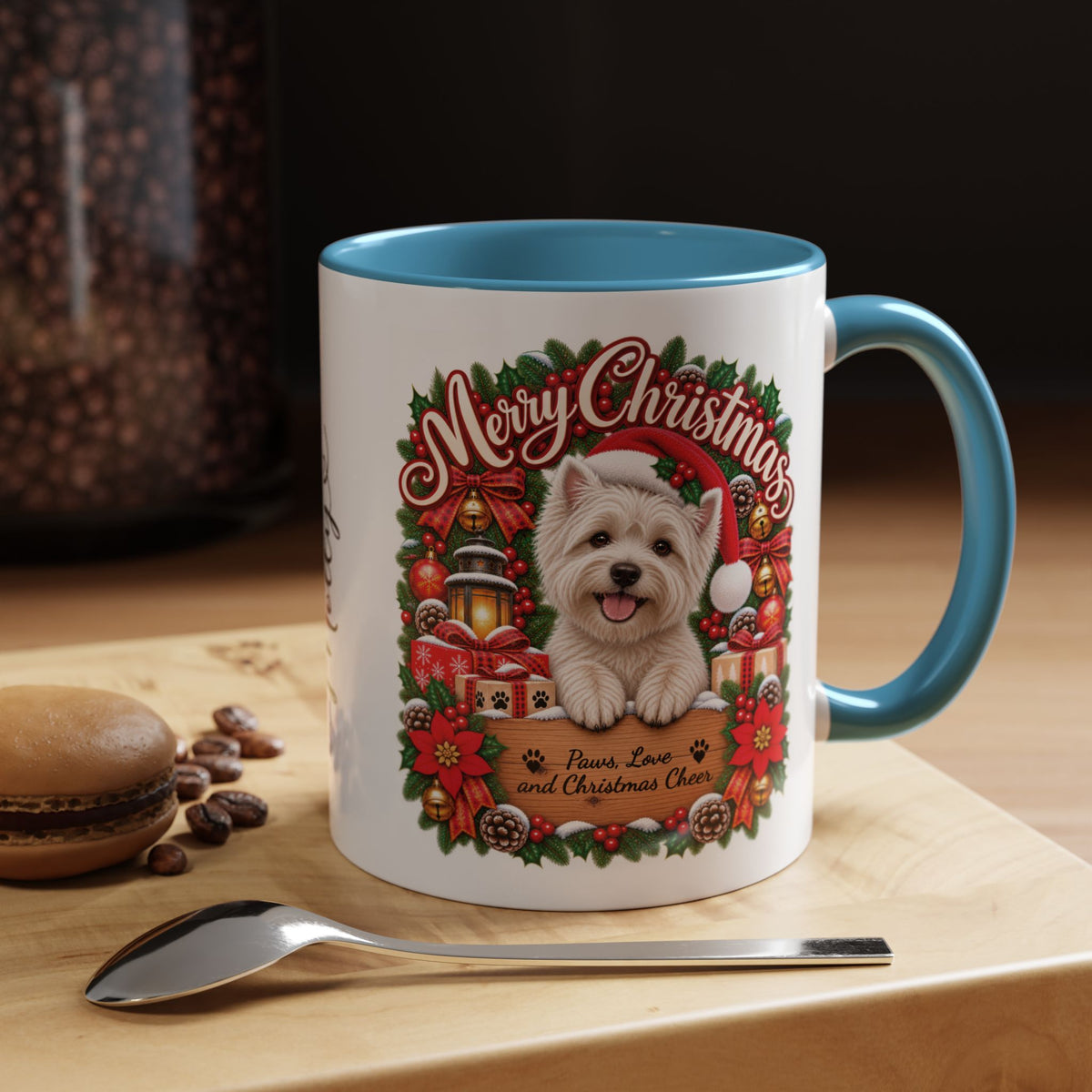 Maltese #2 Merry Christmas, personalised accent colour 11oz mug