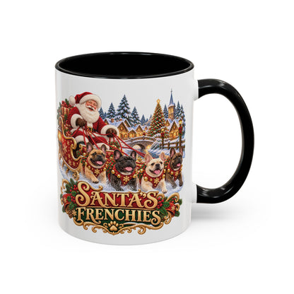 Santa's Frenchies, personalised accent colour 11oz mug