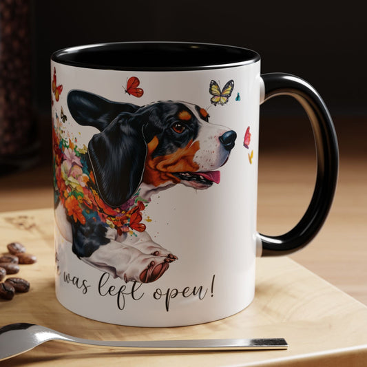 Basset Hound “Live like the gate was left open" Accent Mugs, 11oz