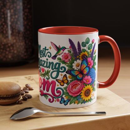 Most Amazing Mom, 11oz  accent mug (US spelling)