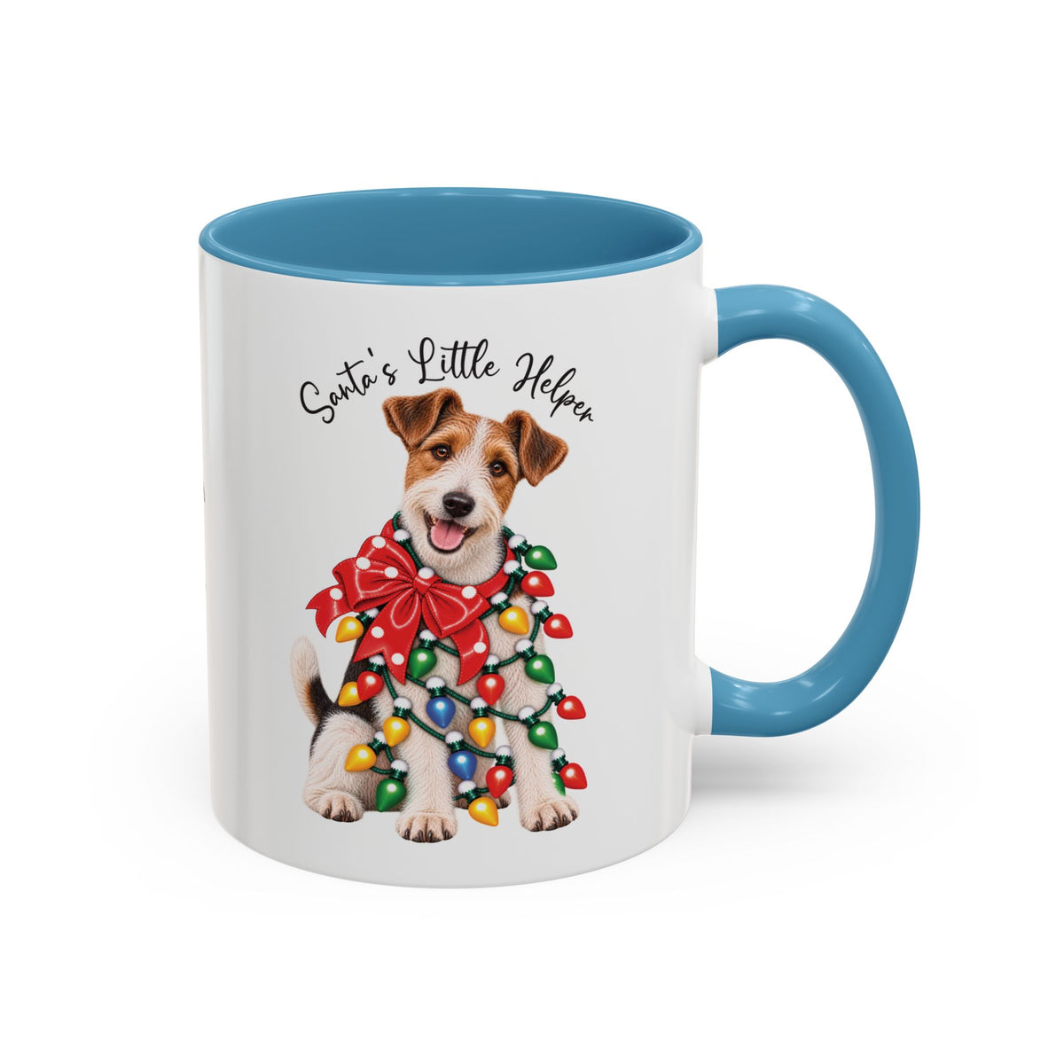 Fox Terrier, Santa's little helper, personalised accent colour 11oz mug