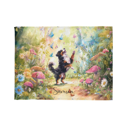 Bernese Mountain Dog Dancing Mystical Forest Personalised Blanket