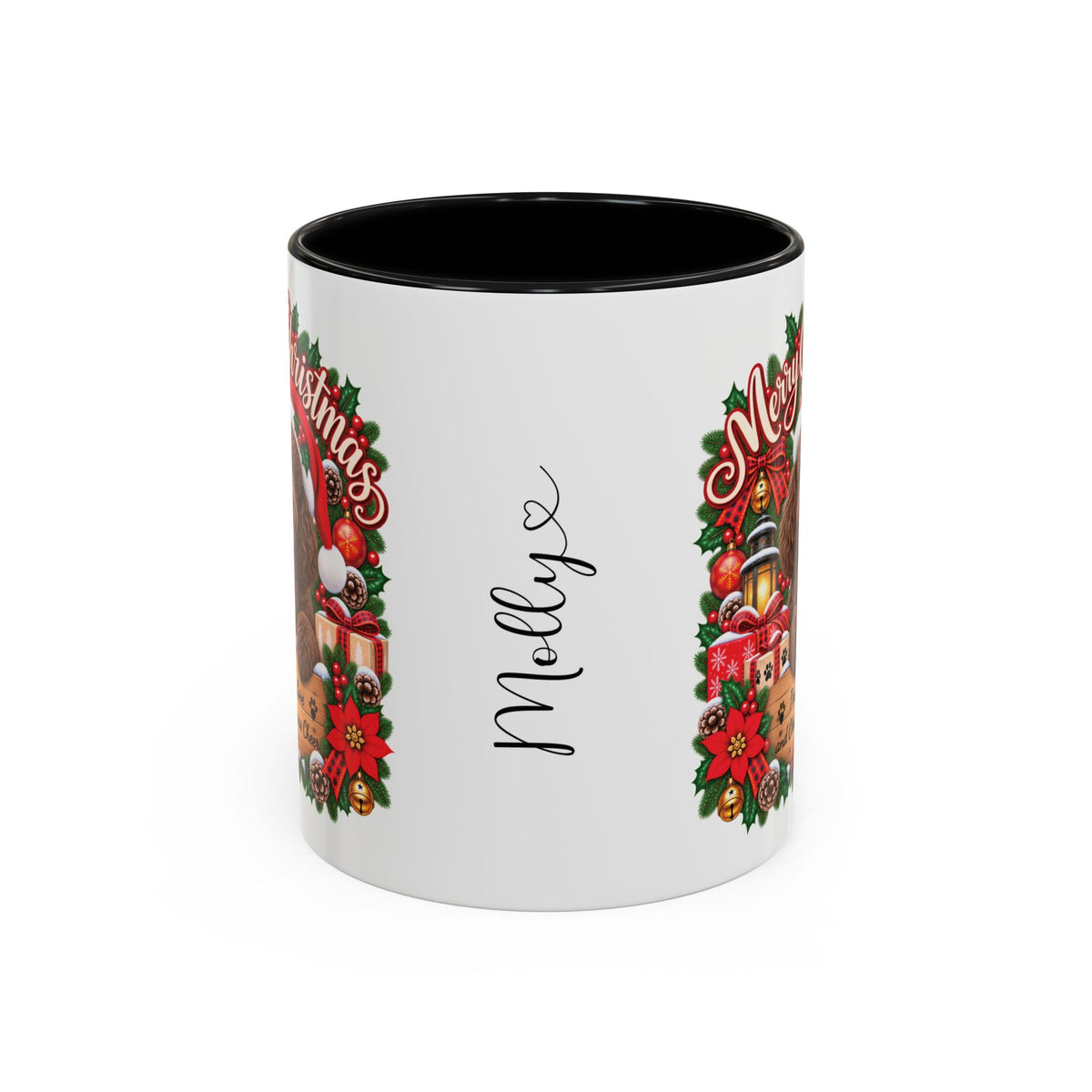 Poodle #2 Merry Christmas, personalised accent colour 11oz mug