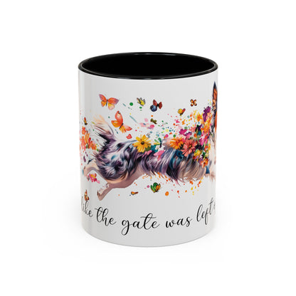 Border Collie #3 “Live like the gate was left open" Accent Mugs, 11oz