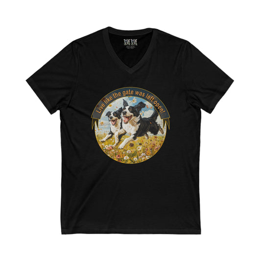 DUO Border collie live circle like the gate Short Sleeve V-Neck Tee