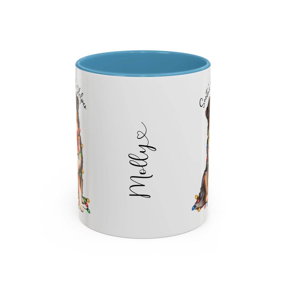 Australian Shepherd #4 Santa's little helper, personalised accent colour 11oz mug