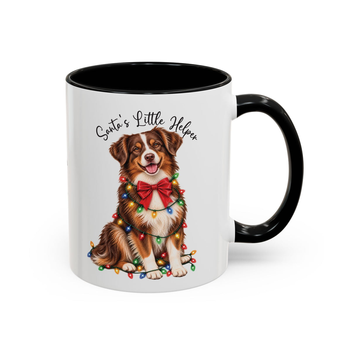 Australian Shepherd, Santa's little helper, personalised accent colour 11oz mug