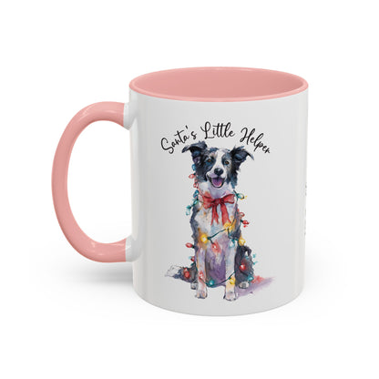 Border Collie, Santa's little helper, personalised accent colour 11oz mug