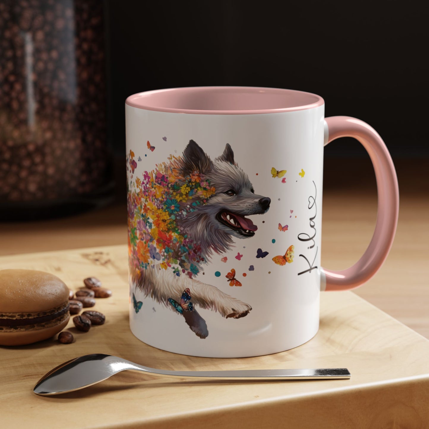 Keeshond #2 Personalized Accent Mugs, 11oz