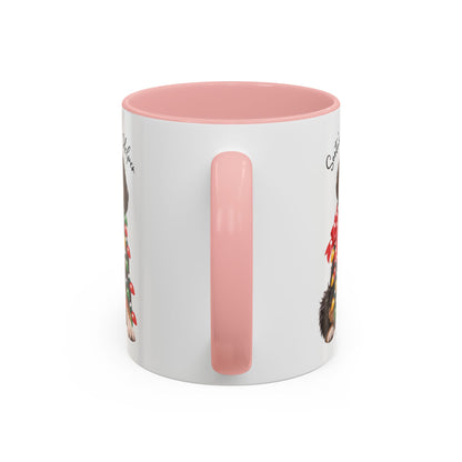 Bernadoodle Santa's little helper, personalised accent colour 11oz mug