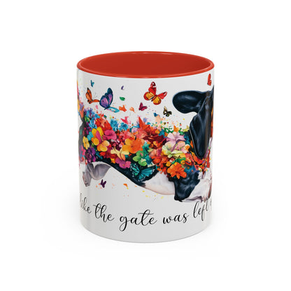 Basset Hound “Live like the gate was left open" Accent Mugs, 11oz