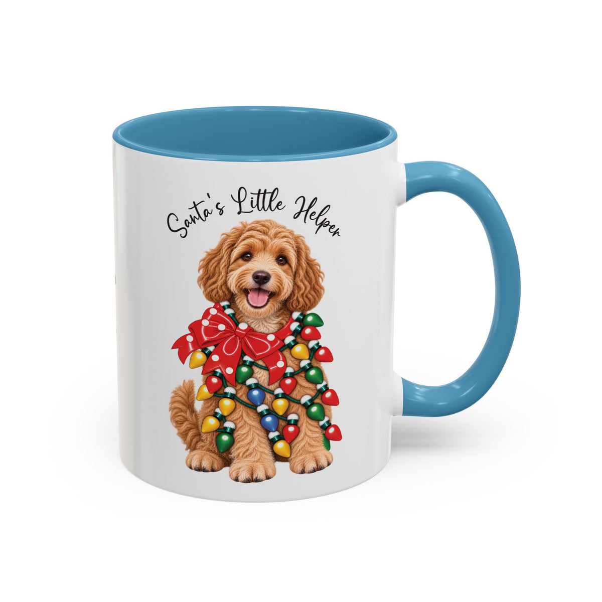 Labradoodle #1, Santa's little helper, personalised accent colour 11oz mug