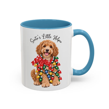 Labradoodle #1, Santa's little helper, personalised accent colour 11oz mug