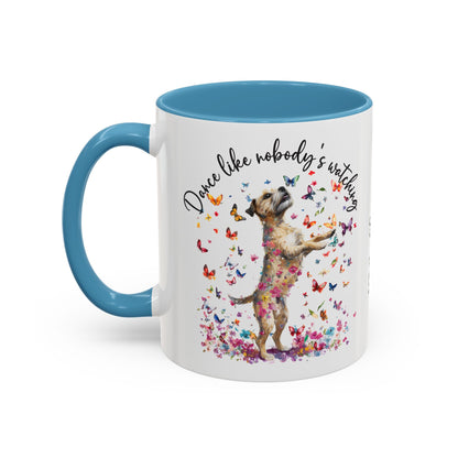 Border Terrier "Dance like nobody's watching" personalized colourful Mugs, 11oz