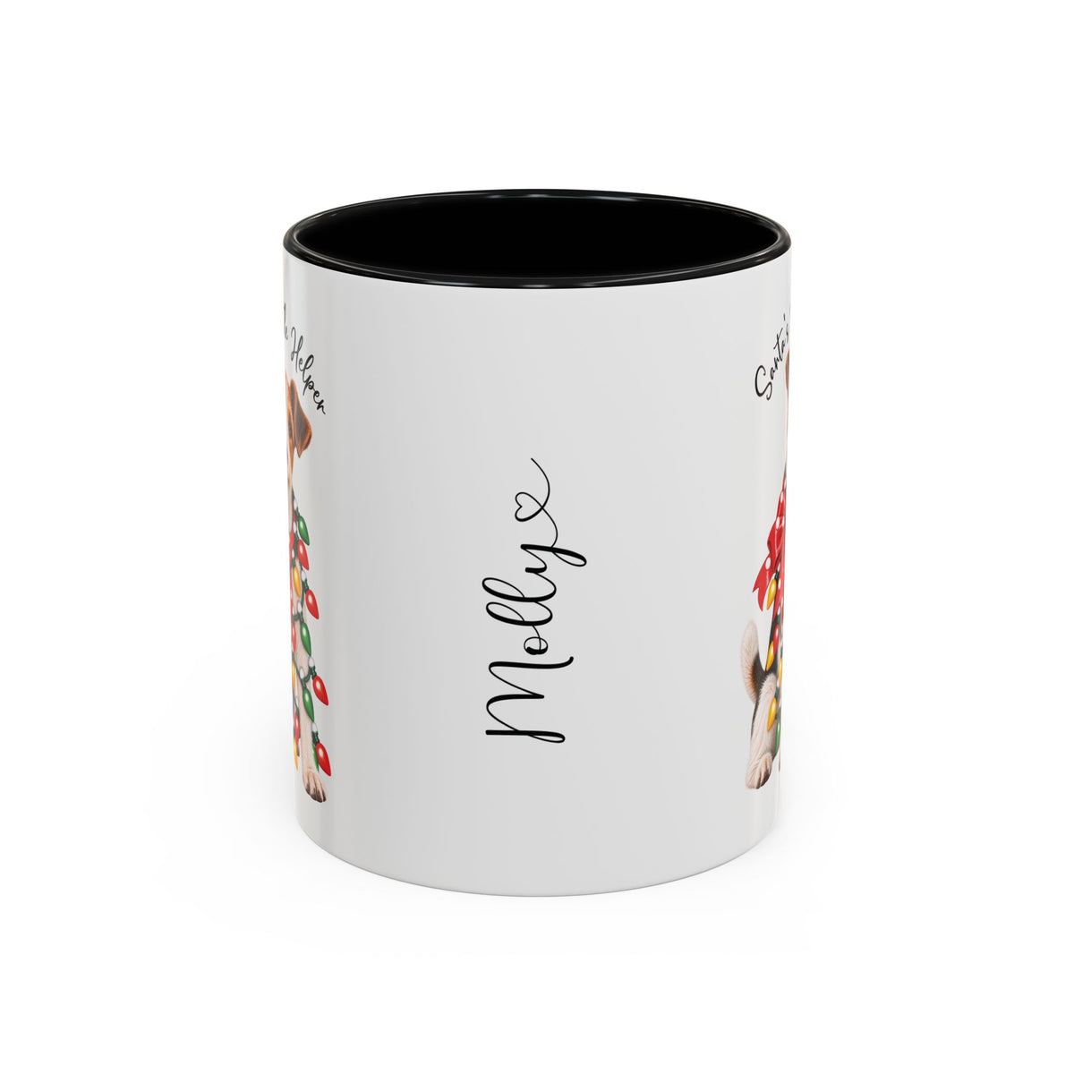 Fox Terrier, Santa's little helper, personalised accent colour 11oz mug