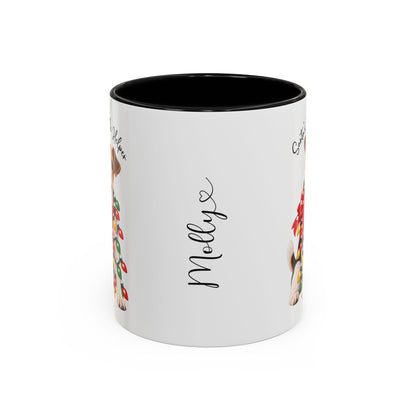 Fox Terrier, Santa's little helper, personalised accent colour 11oz mug