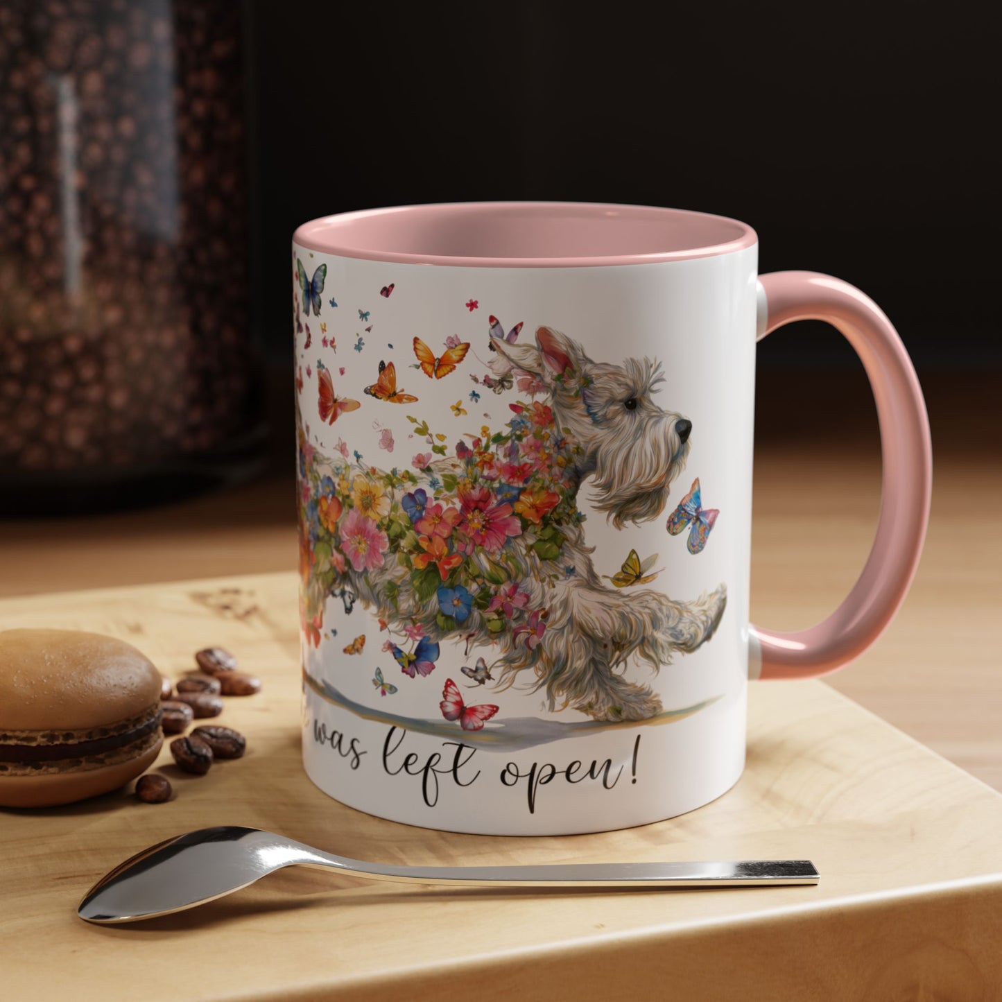Schnauzer #2,  Live like the gate was left open, Colorful Accent Mugs, 11oz