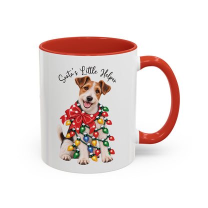 Fox Terrier, Santa's little helper, personalised accent colour 11oz mug