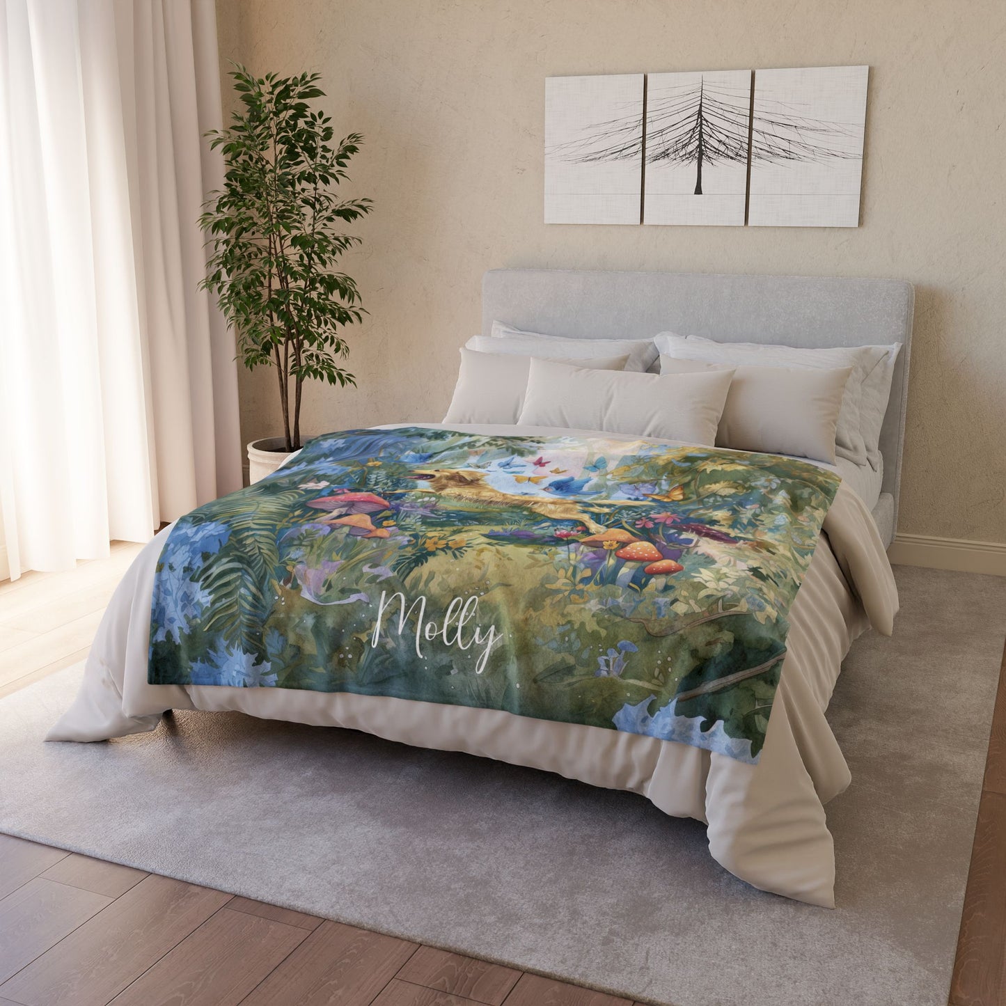 Golden Retriever Mystical Forest Personalised Blanket