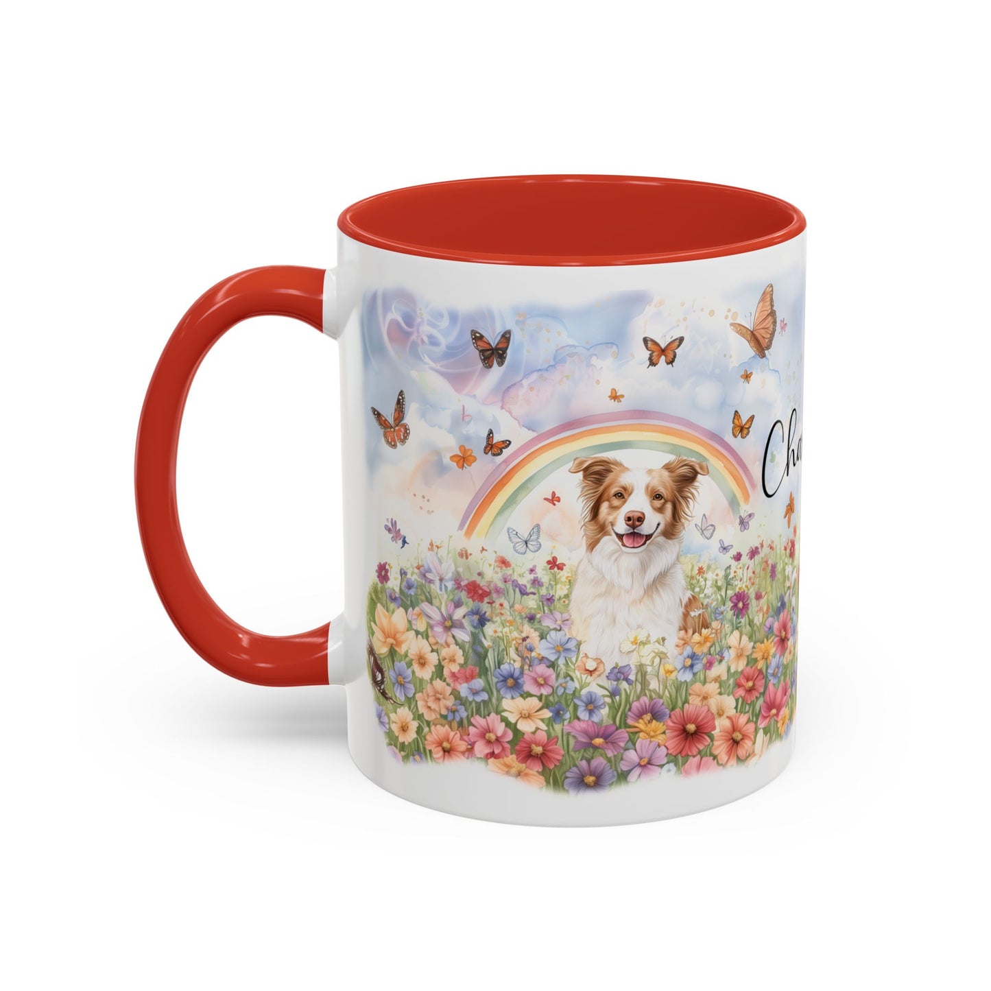 Border Collie, Red Merle Rainbow Personalized Accent Mugs, 11oz