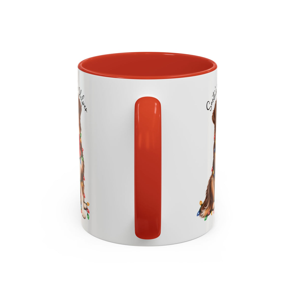 Australian Shepherd, Santa's little helper, personalised accent colour 11oz mug