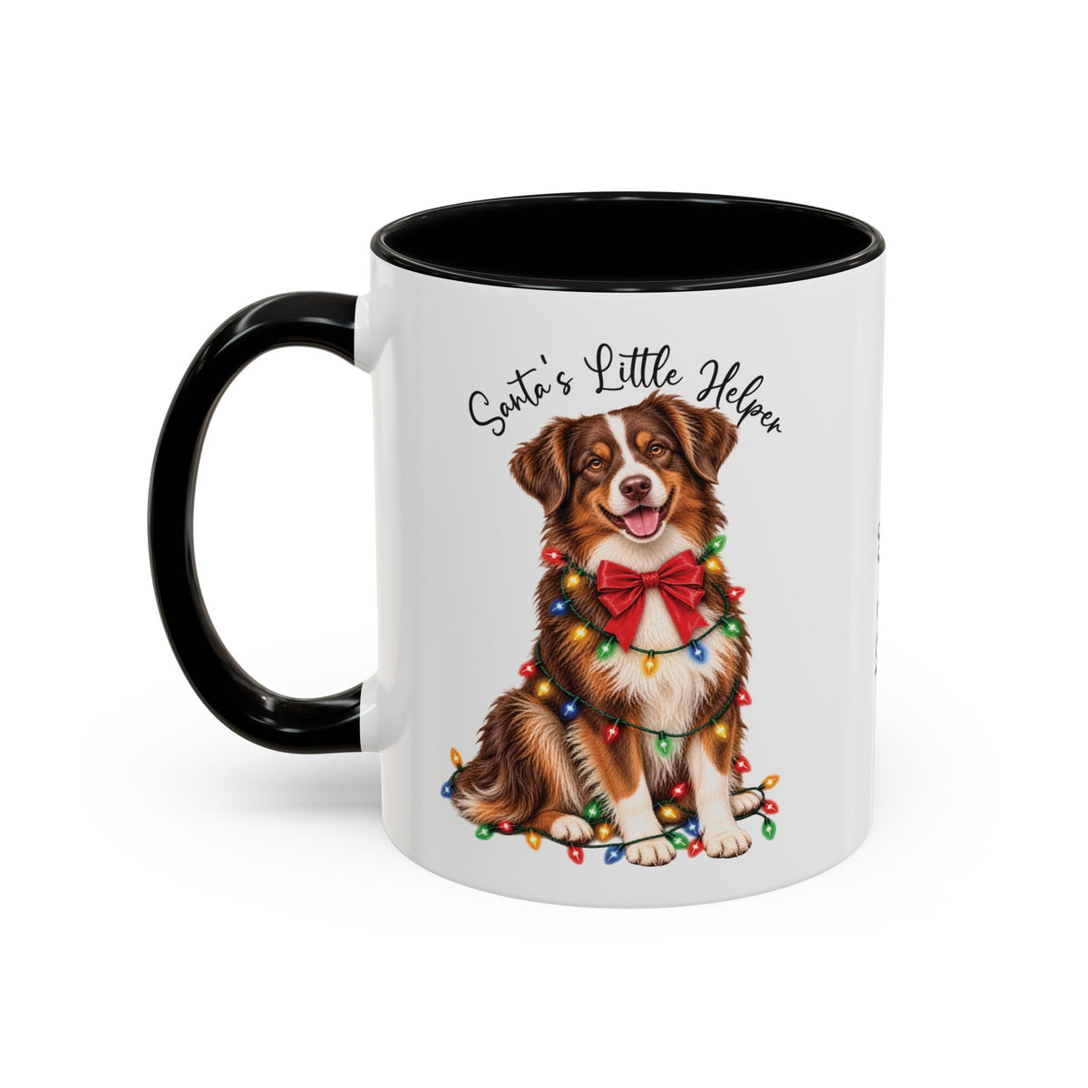 Australian Shepherd, Santa's little helper, personalised accent colour 11oz mug