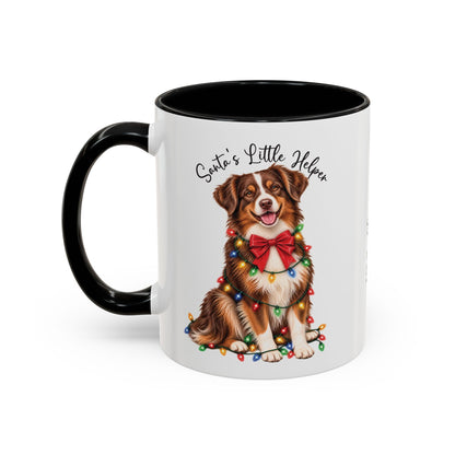 Australian Shepherd, Santa's little helper, personalised accent colour 11oz mug