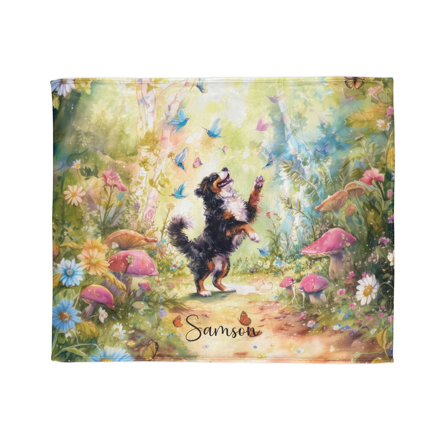 Bernese Mountain Dog Dancing Mystical Forest Personalised Blanket