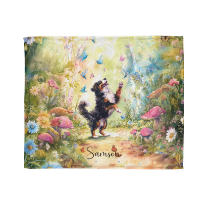 Bernese Mountain Dog Dancing Mystical Forest Personalised Blanket