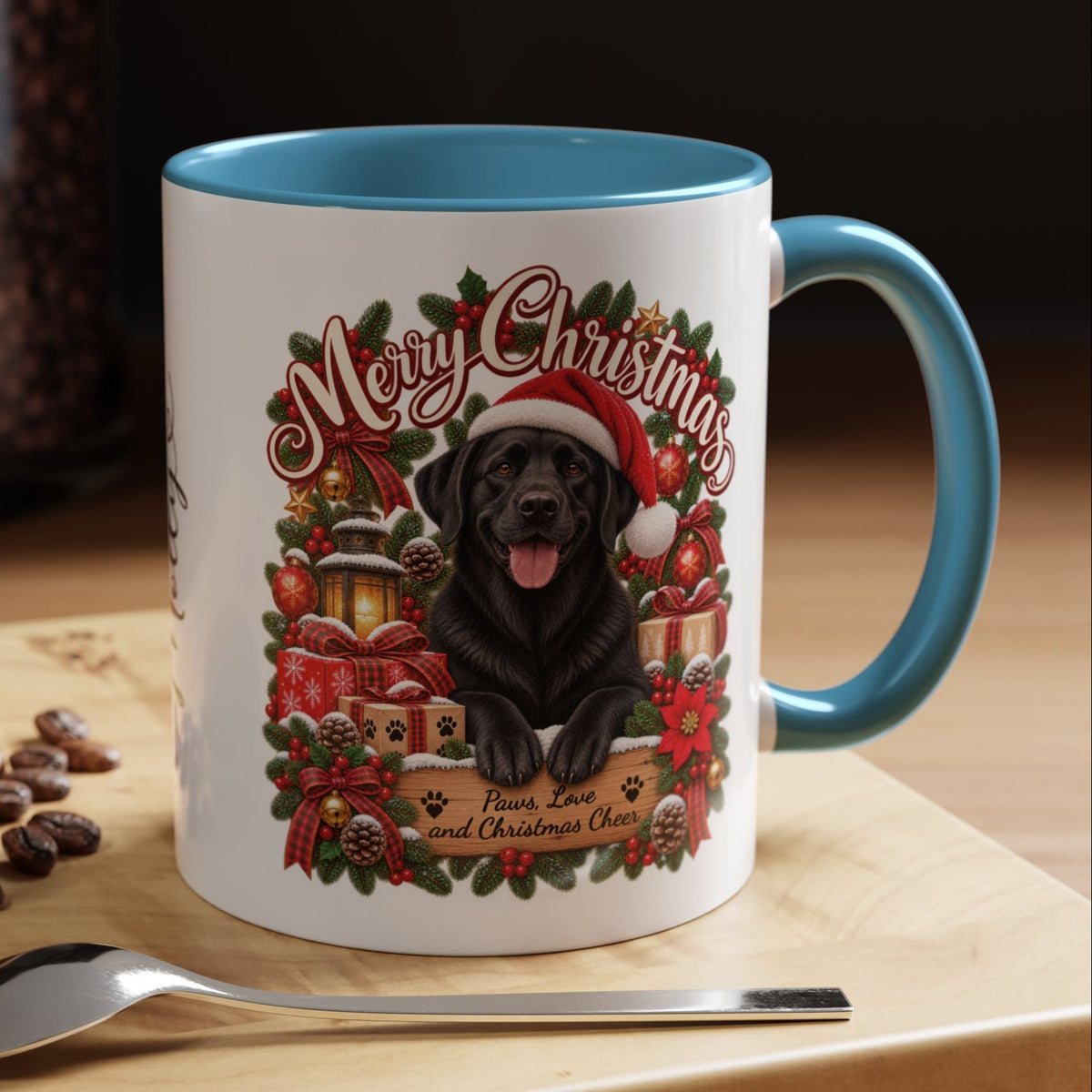 Labrador #4 Merry Christmas, personalised accent colour 11oz mug