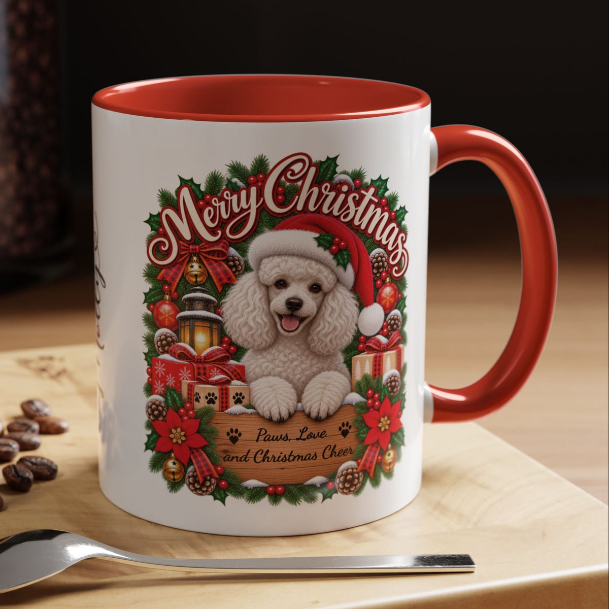 Poodle #4 Merry Christmas, personalised accent colour 11oz mug
