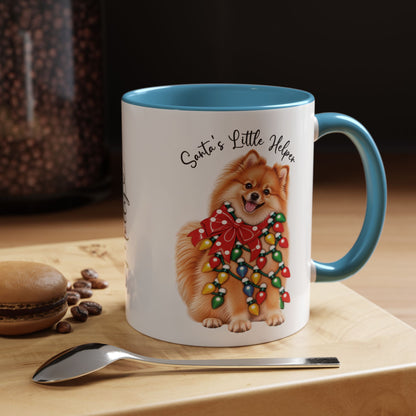 Pomeranian, Santa's little helper, personalised accent colour 11oz mug
