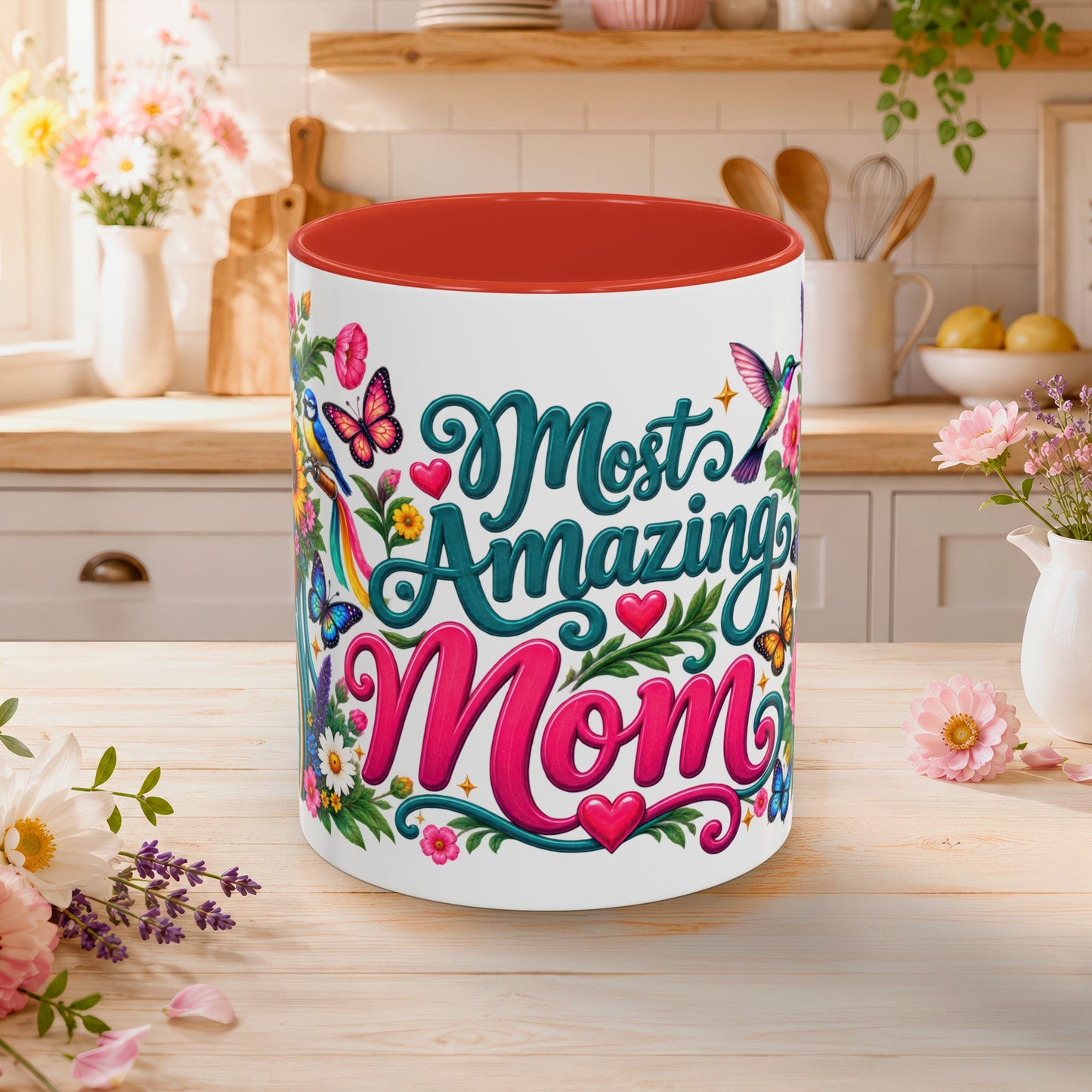Most Amazing Mom, 11oz  accent mug (US spelling)