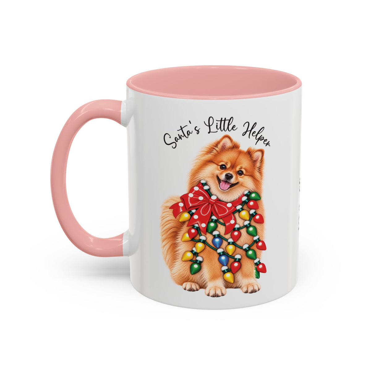 Pomeranian, Santa's little helper, personalised accent colour 11oz mug