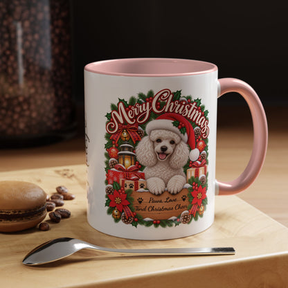 Poodle #4 Merry Christmas, personalised accent colour 11oz mug