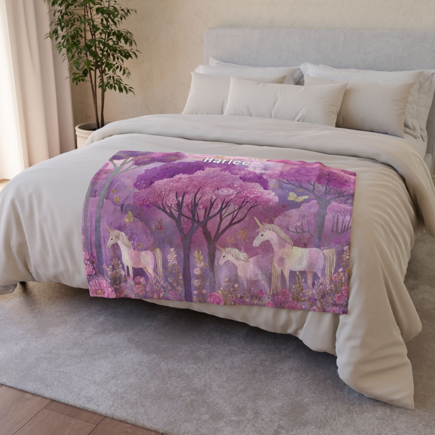 Unicorns Enchanted Forest, Personalised Meadow Blanket