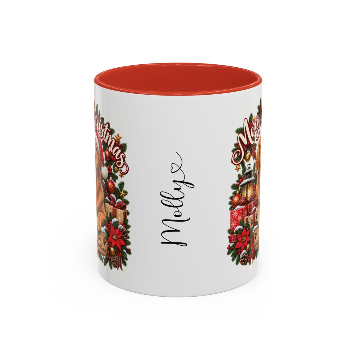 Golden Retriever Merry Christmas, personalised accent colour 11oz mug