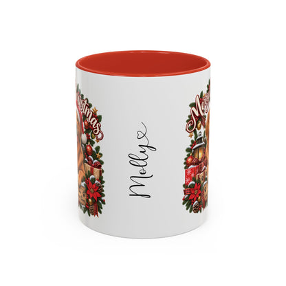 Golden Retriever Merry Christmas, personalised accent colour 11oz mug
