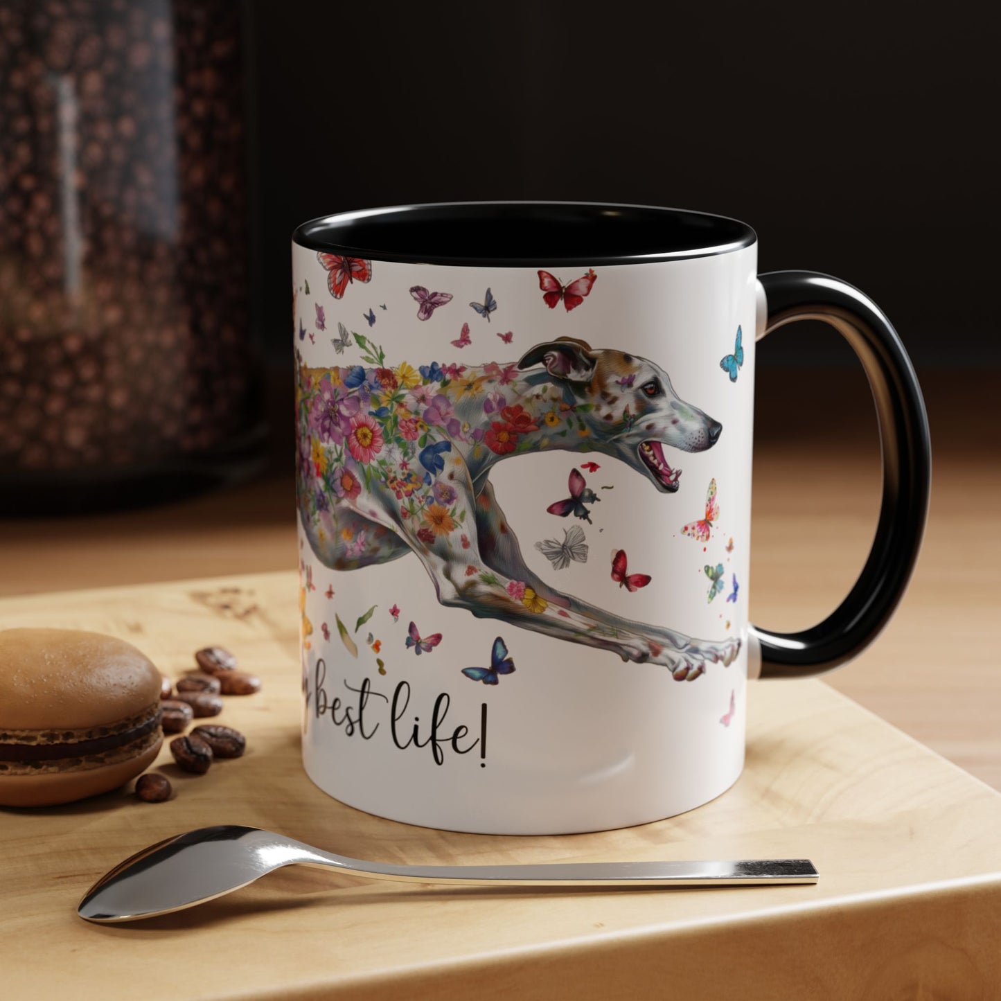 Greyhound #5 Living my best life, Accent Mugs, 11oz