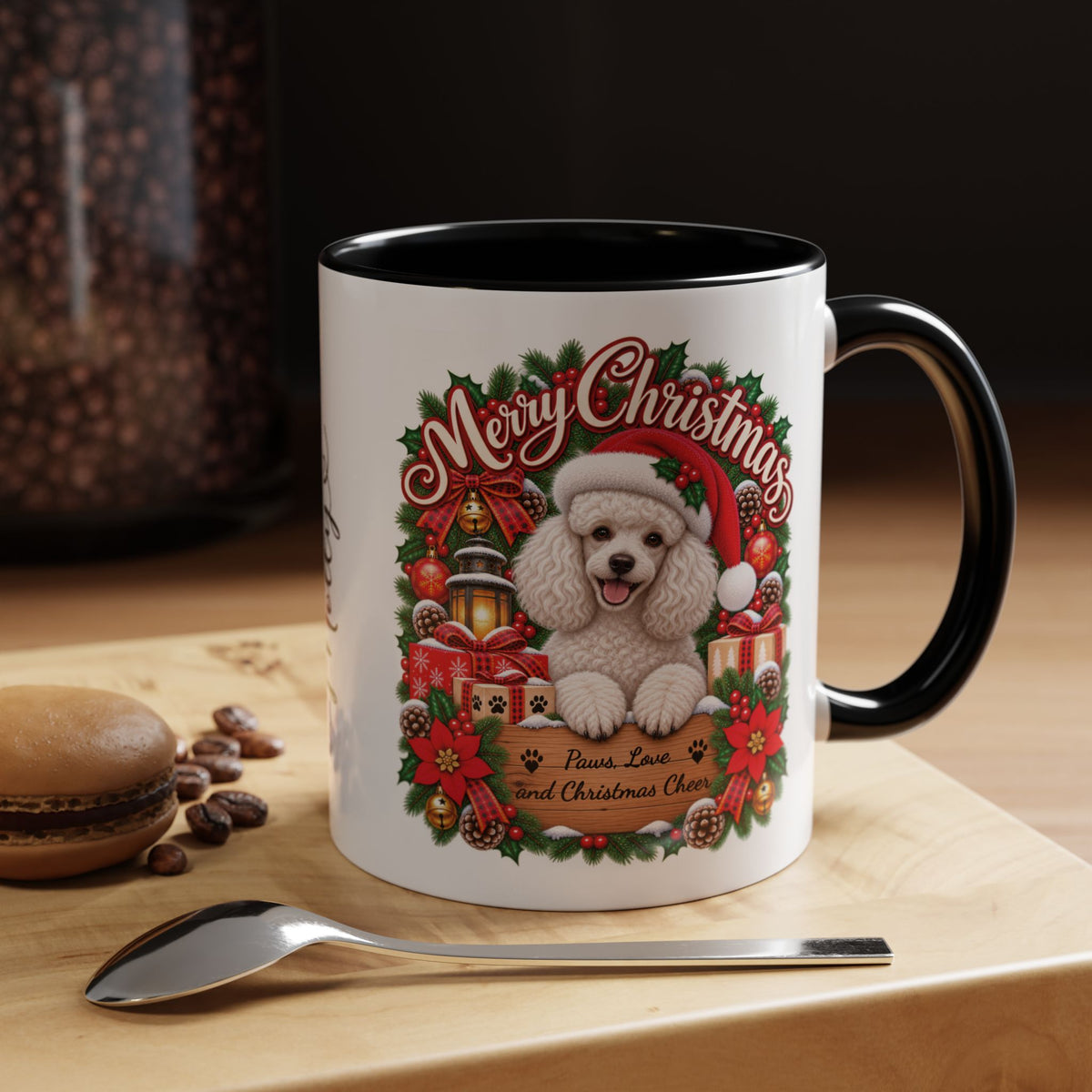 Poodle #4 Merry Christmas, personalised accent colour 11oz mug
