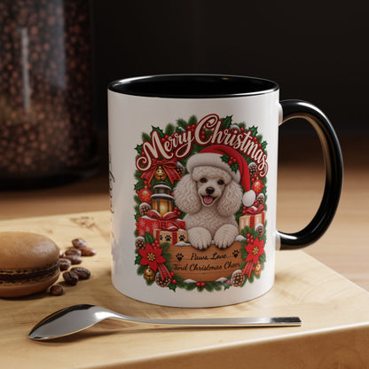 Poodle #4 Merry Christmas, personalised accent colour 11oz mug