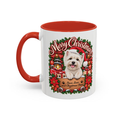 Maltese #2 Merry Christmas, personalised accent colour 11oz mug