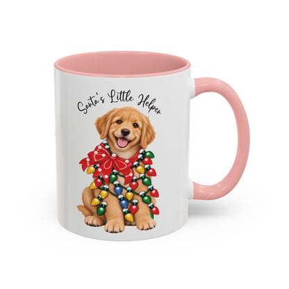 Golden Retriever, Santa's little helper, personalised accent colour 11oz mug