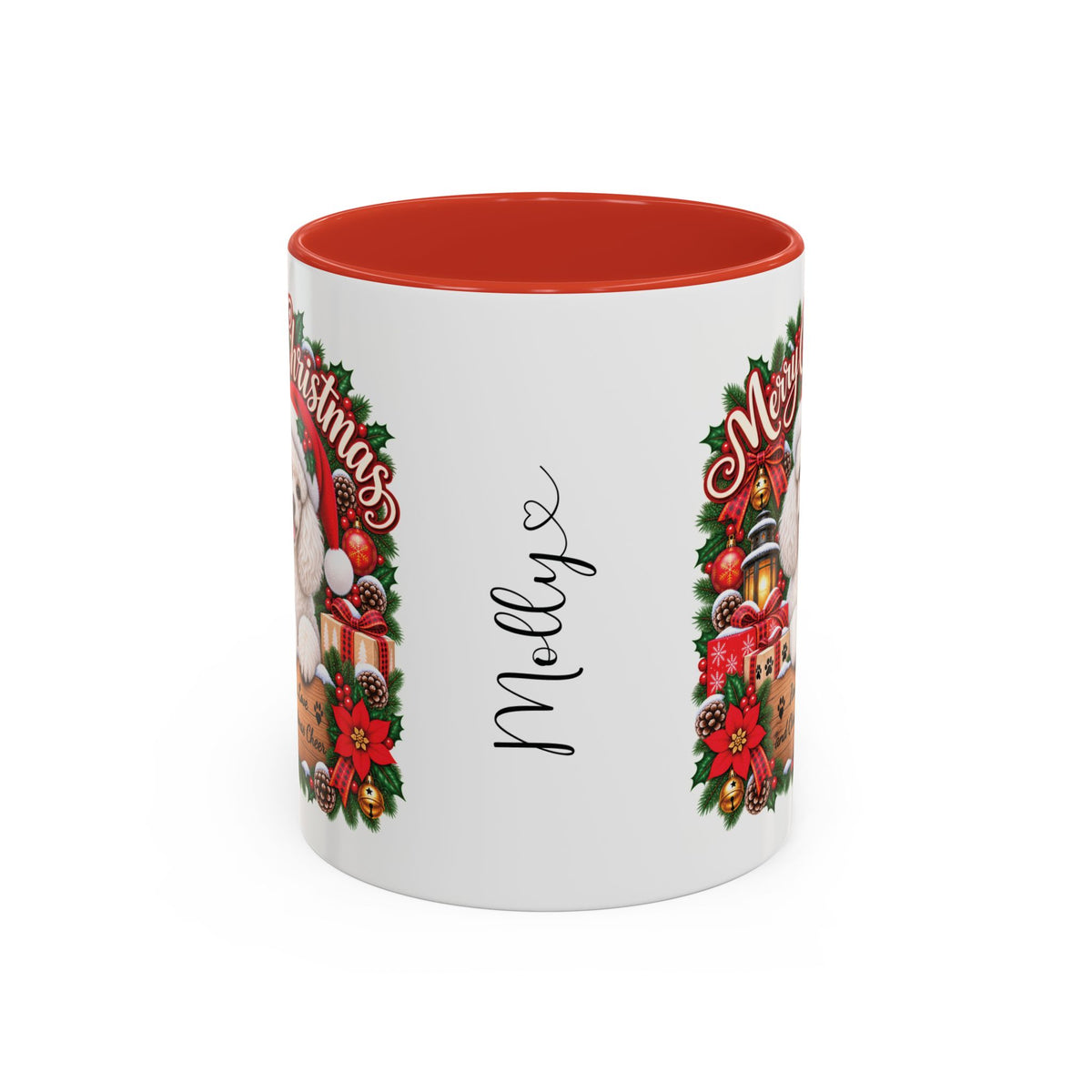 Poodle #4 Merry Christmas, personalised accent colour 11oz mug