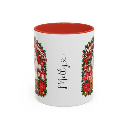 Poodle #4 Merry Christmas, personalised accent colour 11oz mug