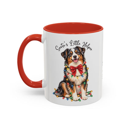 Australian Shepherd #4 Santa's little helper, personalised accent colour 11oz mug
