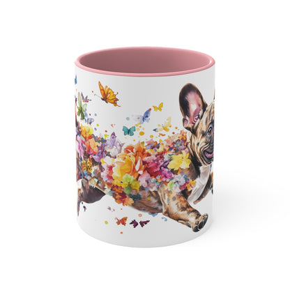 French Bulldog, Brindle running personalized colourful Mugs, 11oz