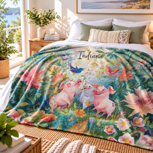 Three Little Pigs Personalised Mystical Forest Blanket