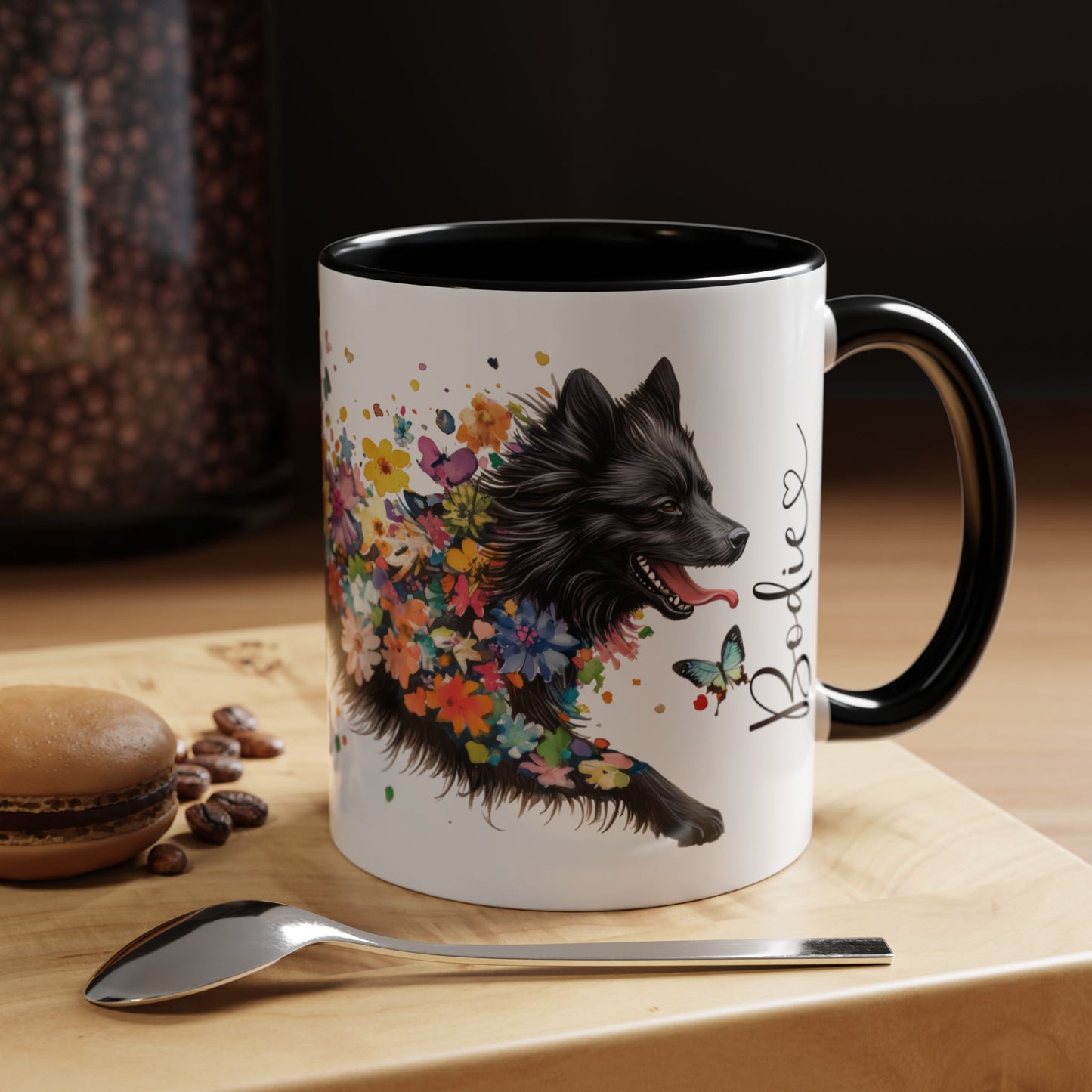 Keeshond #4 Personalized Accent Mugs, 11oz