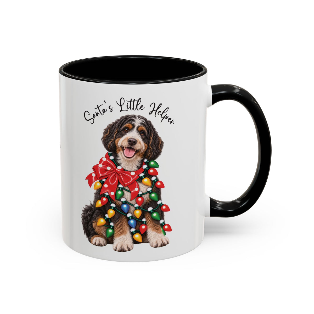 Bernadoodle Santa's little helper, personalised accent colour 11oz mug